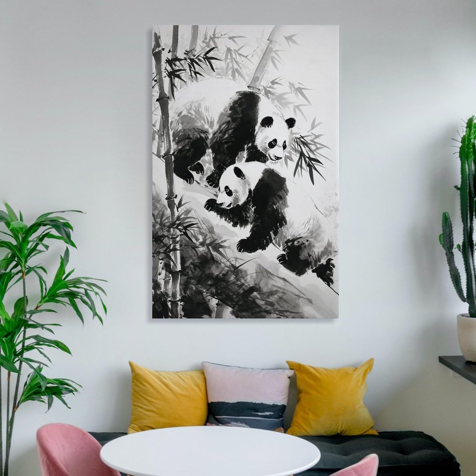 可愛い親子パンダ図 熊猫 絵画 日本画風 竹林 癒し 開運 縁起物 インテリア Amazon.co.jp: 絵画 竹林のパンダの母子 アートパネル ポスター